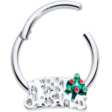 Load image into Gallery viewer, 16G 3/8 Green Red Gem White Merry Christmas Hinged Segment Ring
