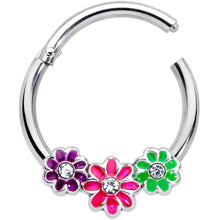 Load image into Gallery viewer, 16G 3/8 Clear Gem Floral Garland Hinged Segment Ring
