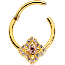 Load image into Gallery viewer, 16G 3/8 Clear CZ Gem Gold Tone Rhombus Royale Hinged Segment Ring
