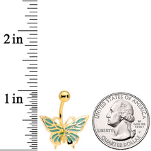 将图片加载到图库查看器，Gold Tone Green Inlay Butterfly Belly Ring
