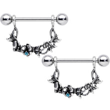 将图片加载到图库查看器，14G 9/16 Aqua Gem Abstract Bow Butterfly Dangle Nipple Ring Set
