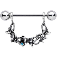 将图片加载到图库查看器，14G 9/16 Aqua Gem Abstract Bow Butterfly Dangle Nipple Ring Set
