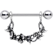 Load image into Gallery viewer, 14G 9/16 Clear Gem Abstract Bow Butterfly Dangle Nipple Ring Set
