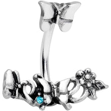 将图片加载到图库查看器，Blue Gem Butterfly Array Flower Double Mount Belly Ring
