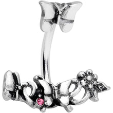 将图片加载到图库查看器，Pink Gem Butterfly Array Flower Double Mount Belly Ring
