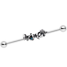 Load image into Gallery viewer, 14G Blue Gem Butterfly Array Flower Industrial Barbell 38mm
