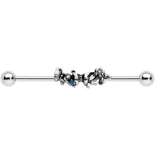 Load image into Gallery viewer, 14G Blue Gem Butterfly Array Flower Industrial Barbell 38mm
