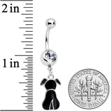 将图片加载到图库查看器，Clear Gem Black Sitting Dog Dangle Belly Ring
