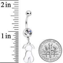 将图片加载到图库查看器，Clear Gem White Sitting Dog Dangle Belly Ring
