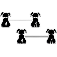Load image into Gallery viewer, 14G 9/16 Black Sitting Dog Barbell Nipple Ring Set
