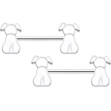 将图片加载到图库查看器，14G 9/16 White Sitting Dog Barbell Nipple Ring Set
