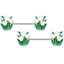 Load image into Gallery viewer, 14G 9/16 White Spring Tulip Flowers Barbell Nipple Ring Set
