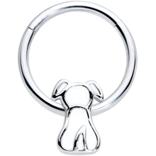 Load image into Gallery viewer, 16G 3/8 White Sitting Dog Hinged Segment Ring
