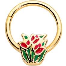 Load image into Gallery viewer, 16G 3/8 Gold Tone Springtime Red Tulip Flower Hinged Segment Ring
