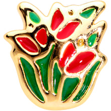 Load image into Gallery viewer, 20G 1/4 Gold Tone Springtime Red Tulip Flowers Nose Bone

