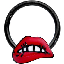 Load image into Gallery viewer, 16G 3/8 Black Red Sneering Lips Bite Lips Hinged Segment Ring
