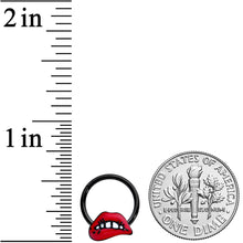 Load image into Gallery viewer, 16G 3/8 Black Red Sneering Lips Bite Lips Hinged Segment Ring
