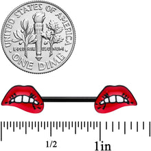 将图片加载到图库查看器，14G 9/16 Black Red Sneering Bite Lips Barbell Nipple Ring Set
