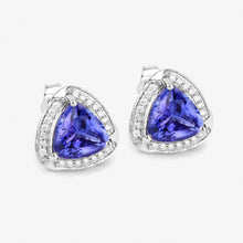 Load image into Gallery viewer, 3.70 Carat Genuine Tanzanite and White Diamond 14K White Gold Earrings
