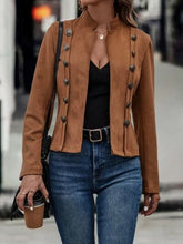 Load image into Gallery viewer, Decorative Button Open Front Long Sleeve Jacket – Elegant Casual Outerwear for Women
