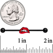 Load image into Gallery viewer, 14G Black Red Sneering Bite Lips Industrial Barbell 38mm
