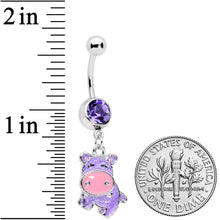 Load image into Gallery viewer, Purple Gem Happy Hippo Dangle Belly Ring
