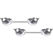 Load image into Gallery viewer, 14G 9/16 Sweet Smiling Whale Barbell Nipple Ring Set
