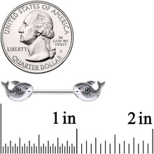 Load image into Gallery viewer, 14G 9/16 Sweet Smiling Whale Barbell Nipple Ring Set
