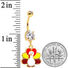 Load image into Gallery viewer, Clear CZ Gem Gold Tone Turkey Time Thanksgiving Dangle Belly Ring

