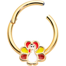 将图片加载到图库查看器，16G 3/8 Gold Tone Turkey Time Thanksgiving Hinged Segment Ring
