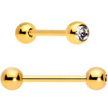 Load image into Gallery viewer, Clear Gem Gold Tone Heart Rainbow Matte Barbell Tongue Ring Set of 4
