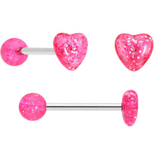 Load image into Gallery viewer, Clear Gem Rose Gold Tone Pink Heart Matte Barbell Tongue Ring Set of 4
