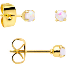 Load image into Gallery viewer, 20G White Faux Opal Gold Tone 3mm to 5mm Stud Earrings Set of 3
