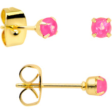 Load image into Gallery viewer, 20G Pink Faux Opal Gold Tone 3mm to 5mm Stud Earrings Set of 3
