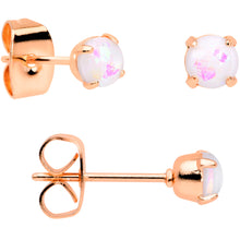 Load image into Gallery viewer, 20G White Faux Opal Rose Gold Tone 3mm 5mm Stud Earrings Set of 3
