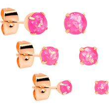 Load image into Gallery viewer, 20G Pink Faux Opal Rose Gold Tone 3mm 5mm Stud Earrings Set of 3
