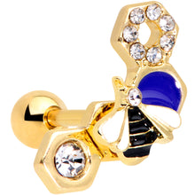 Load image into Gallery viewer, 16G 1/4 Clear CZ Gem Gold Hue Lovely Bee Cartilage Tragus Earring
