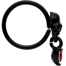 Load image into Gallery viewer, 18G 3/8 Red CZ Gem Heart Black Skull Halloween Nose Hoop
