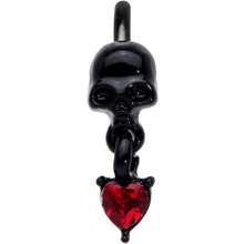 Load image into Gallery viewer, 18G 3/8 Red CZ Gem Heart Black Skull Halloween Nose Hoop
