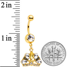 将图片加载到图库查看器，Clear CZ Gem Gold Tone Lavish Crown Dangle Belly Ring
