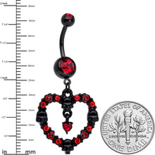 Load image into Gallery viewer, Red CZ Gem Black Skull Heart Halloween Dangle Belly Ring
