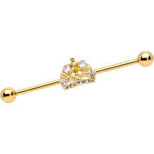 Load image into Gallery viewer, 14G Clear CZ Gem Gold Tone Lavish Crown Industrial Barbell 38mm

