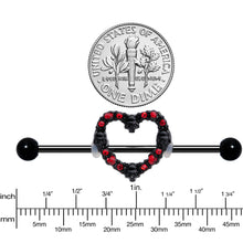 Load image into Gallery viewer, 14G Red CZ Gem Black Skull Heart Halloween Industrial Barbell 38mm
