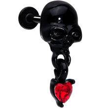Load image into Gallery viewer, 16G 5/16 Red CZ Gem Heart Black Skull Halloween Labret Tragus
