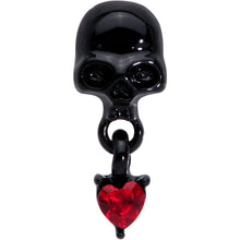 Load image into Gallery viewer, 16G 5/16 Red CZ Gem Heart Black Skull Halloween Labret Tragus
