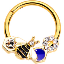 Load image into Gallery viewer, 16G 3/8 Clear CZ Gem Gold Tone Lovely Bee Hinged Segment Ring
