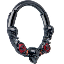 将图片加载到图库查看器，16G 3/8 Red Clear CZ Gem Black Skull Halloween Hinged Segment Ring
