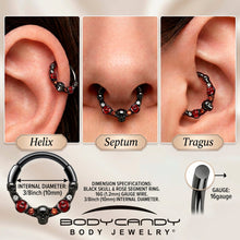 将图片加载到图库查看器，16G 3/8 Red Clear CZ Gem Black Skull Halloween Hinged Segment Ring
