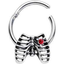 将图片加载到图库查看器，16G 3/8 Red CZ Gem Heart Skeleton Halloween Hinged Segment Ring
