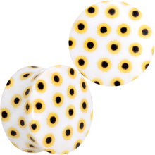 Load image into Gallery viewer, White Acrylic Scores of Sunflowers Double Flare Plug Set
